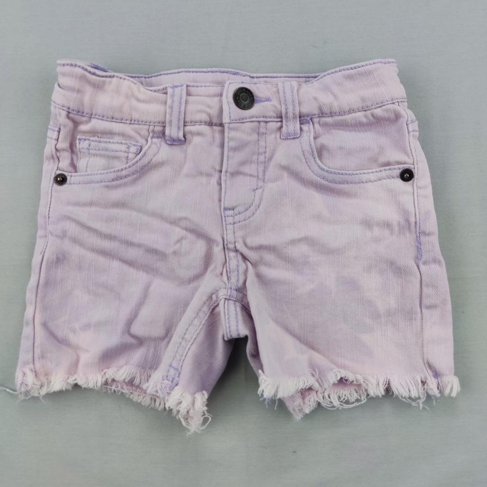 Cat & Jack Denim Shorts Girls XS 4/5 Purple Midi Super Stretch Frayed Raw Edge